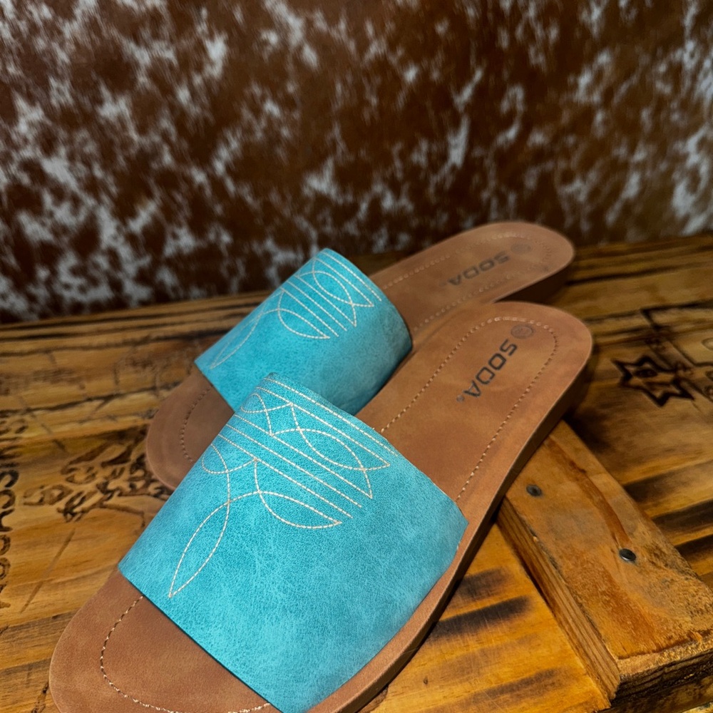 Soda Women's Turquoise Slide Sandals